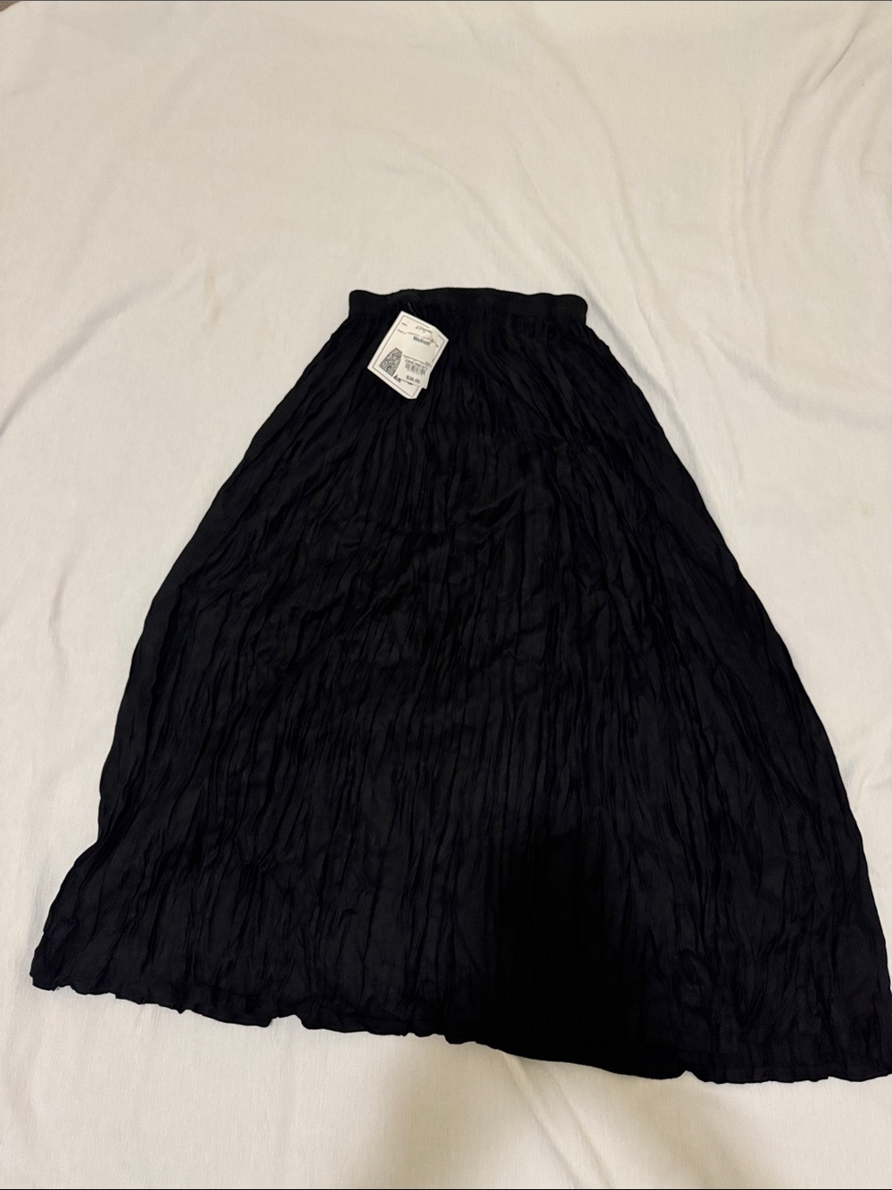 Flowy Black Crinkled Maxi Skirt with Elastic Waistband